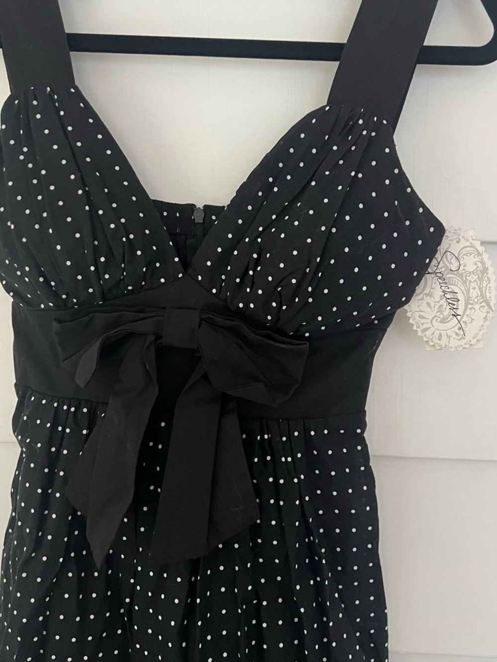 NWT Y2K Black Polka Dot Bow Babydoll Waist Sundress - Women